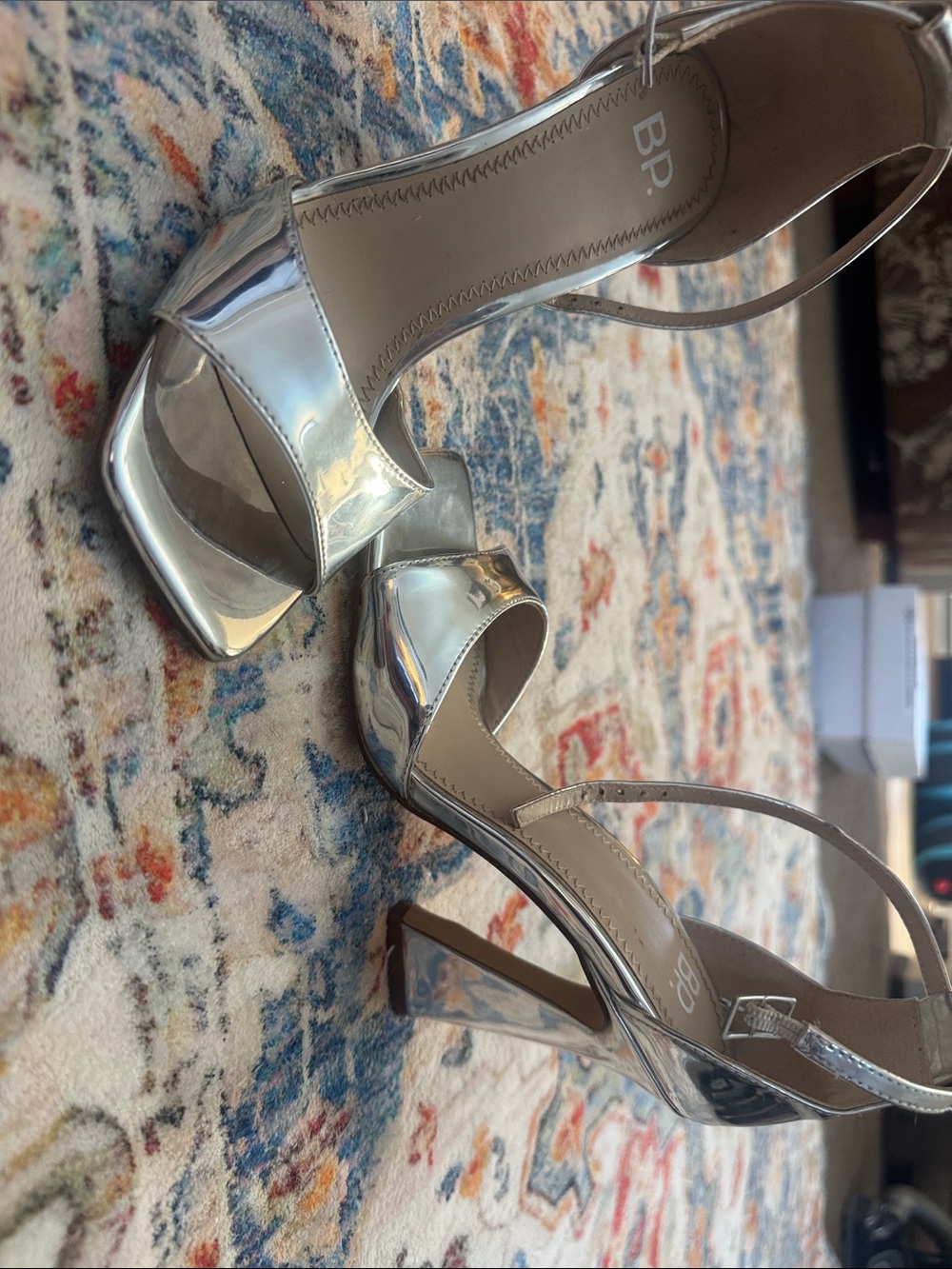 bp Metallic Silver Open-Toe Block Heel Sandals for Women